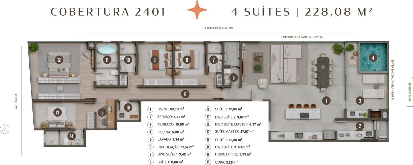 Planta Tipo 4 — Cobertura Plana