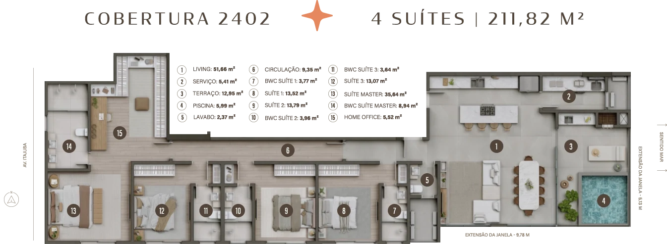 Planta Tipo 5 — Cobertura Plana