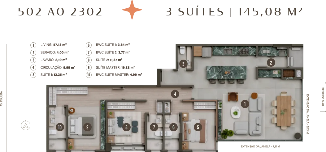 Planta Tipo 2 — 3 suítes