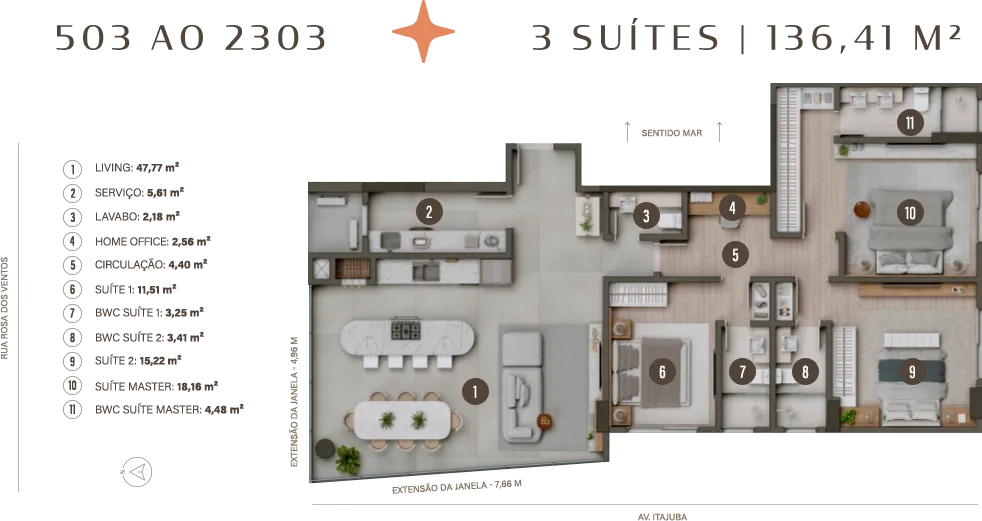 Planta Tipo 3 — 3 suítes